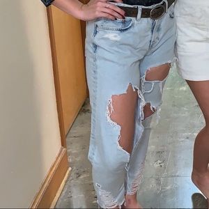 H&M light wash, super distressed boyfriend jean!